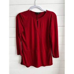 Lauren Ralph Lauren Petites Blouse Top Sz PS Red Long Sleeve Button‎ Collar 0354